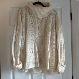 Free People Cream Oversized Cowl Neck Sweater